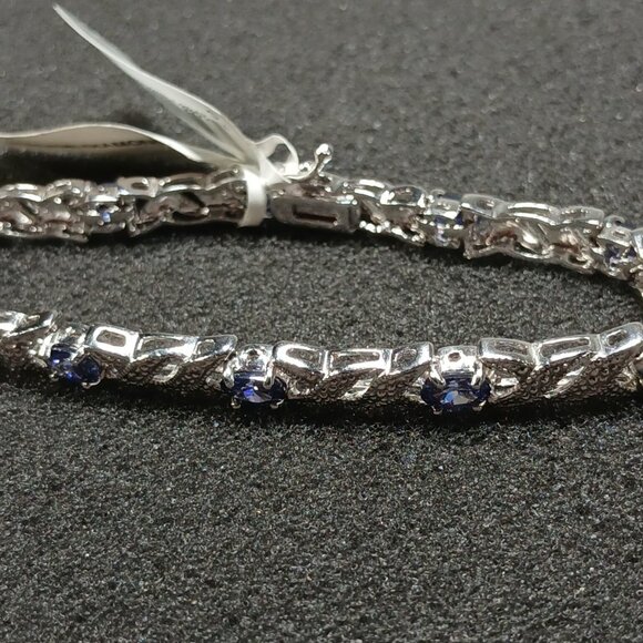 .925 Sterling Silver Blue Sapphire X-Link Tennis Bracelet 7.25" 15g NWT FMC - Picture 8 of 15